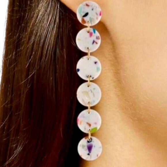 Lele Sadoughi Terrazzo Disc Drop Earrings Multicolor Confetti Resin ~ NEW!! - Picture 5 of 6